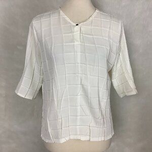 Babette SF Short Sleeve Off-White Ivory Popcorn Square Pleated Top Minimalist XS